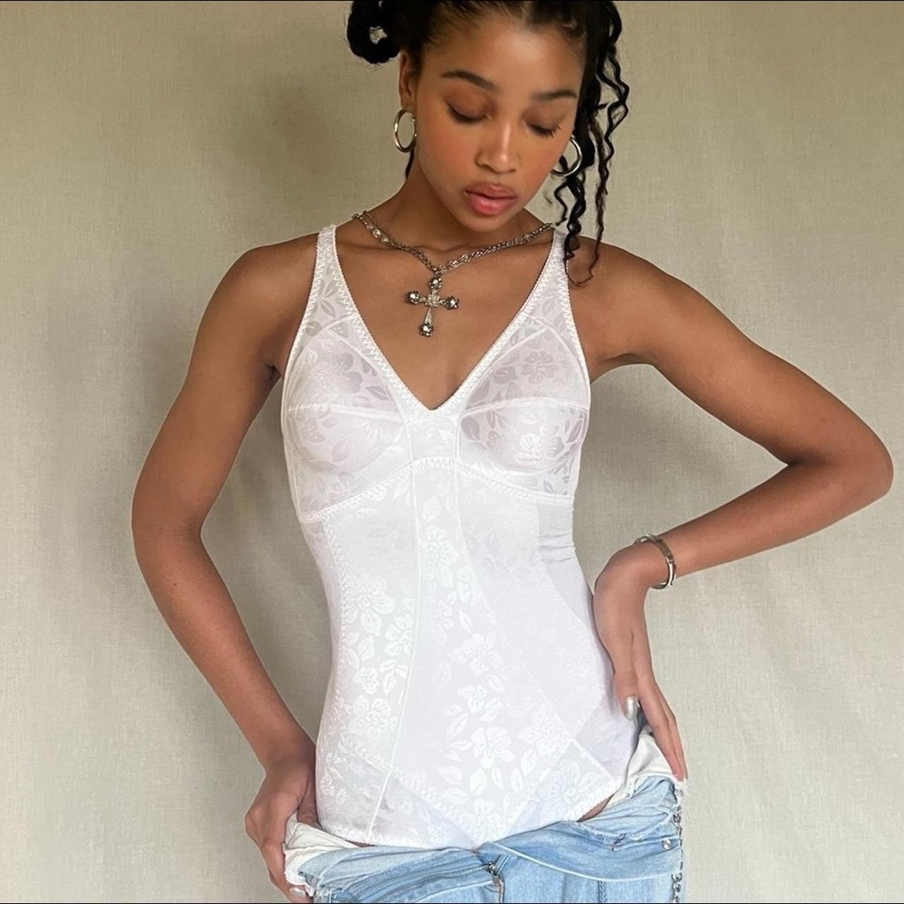 Vintage floral white body suit, 90s, Sears, 36 B